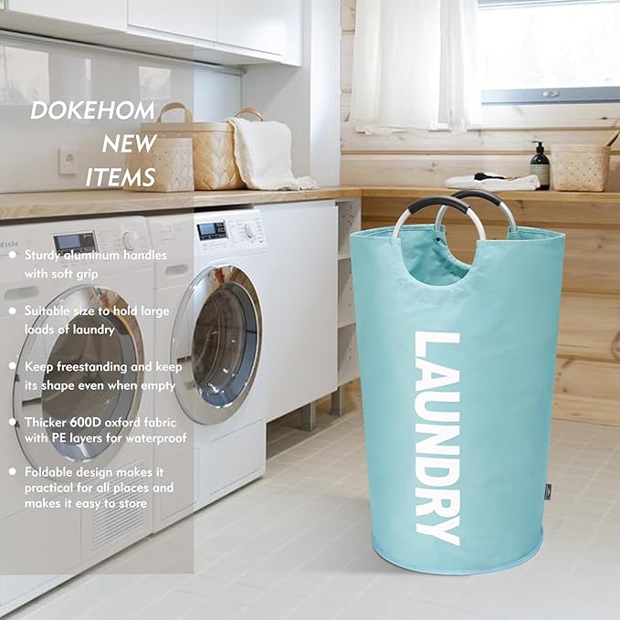 DOKEHOM 90L Large Laundry Basket, Collapsible Laundry Bag, Freestanding Tall