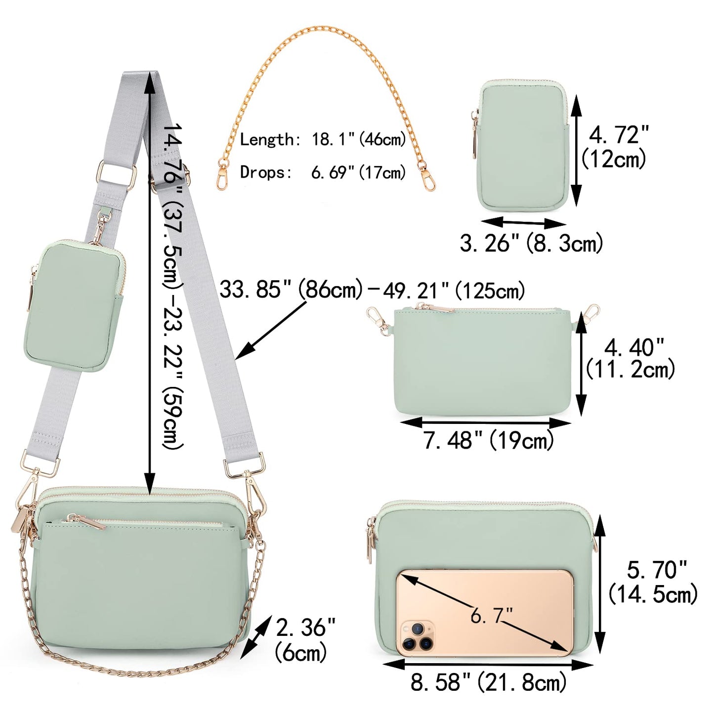 UTO Small Crossbody Bags for Women 3 in 1 Trendy Belt Purse Fashion Designer Mini Cute Sling Fanny Chest Pack