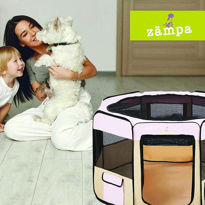 Zampa Puppy Pop Up Portable Playpen for Dog and Cat, Foldable | Indoor/Outdoor Kitten Pen & Travel Pet Carrier + Carrying Case (Pink, Extra Small (29"x29"x17"))