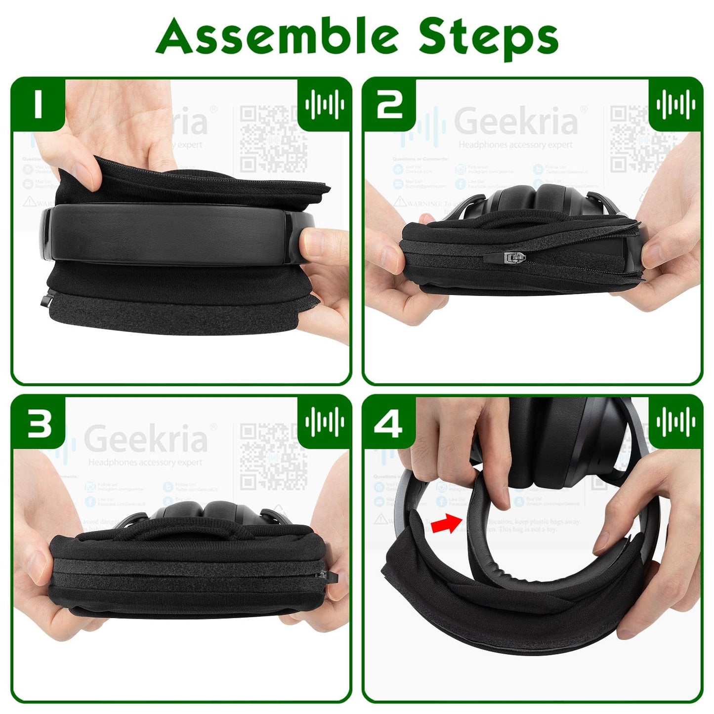 Geekria Medium Cooling-Gel Hook and Loop Headband Cover + Pad Set Protector No Tool Needed Compatible with HyperX, Turtle Beach, Razer, SteelSeries, Logitech, Corsair Headphones
