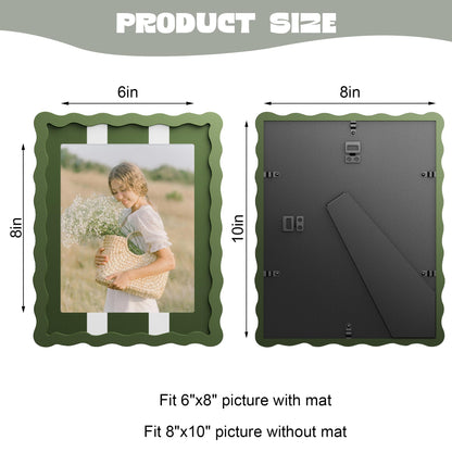 YESKAY 8x10 Picture Frame with Real Glass,Wavy Edge Wooden Photo Frame for 6x8,Cute Scalloped Picture Frame for Tabletop or Wall Hanging,Green,1 Pack