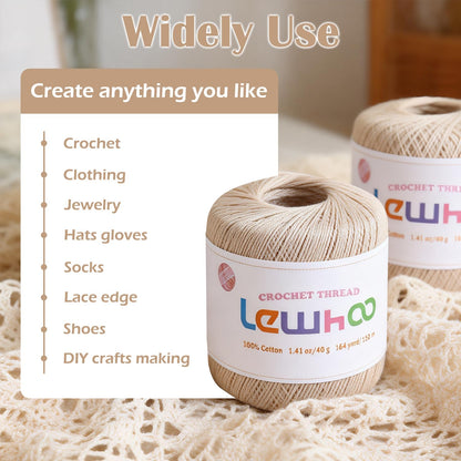 Lewhoo Size 3 Crochet Thread, 3 Pack Lace Yarn Ball 100% Cotton, 40g Each Ball Crochet Yarn for Hand Embroidery Natural