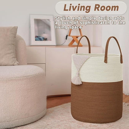 Large Woven Laundry Basket Hamper, 60L Cotton Rope Storage Bin