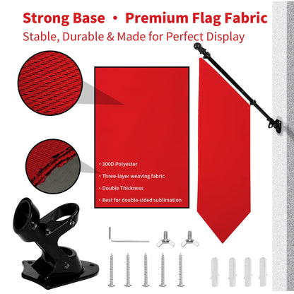 Farm Stand Blank Flag with Pole Kit, 12x42 Inch Double-Layer Heavy-Duty 300D Polyester Banner, DIY Custom Sublimation Vinyl Flag for Garden, Yard, Events, or Outdoor Commercial Display (Red)
