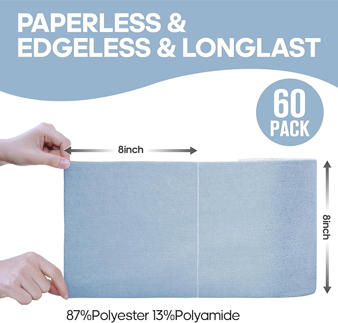 Fantasticlean Microfiber Cleaning Cloth Roll -60 Pack, Tear Away Paperless