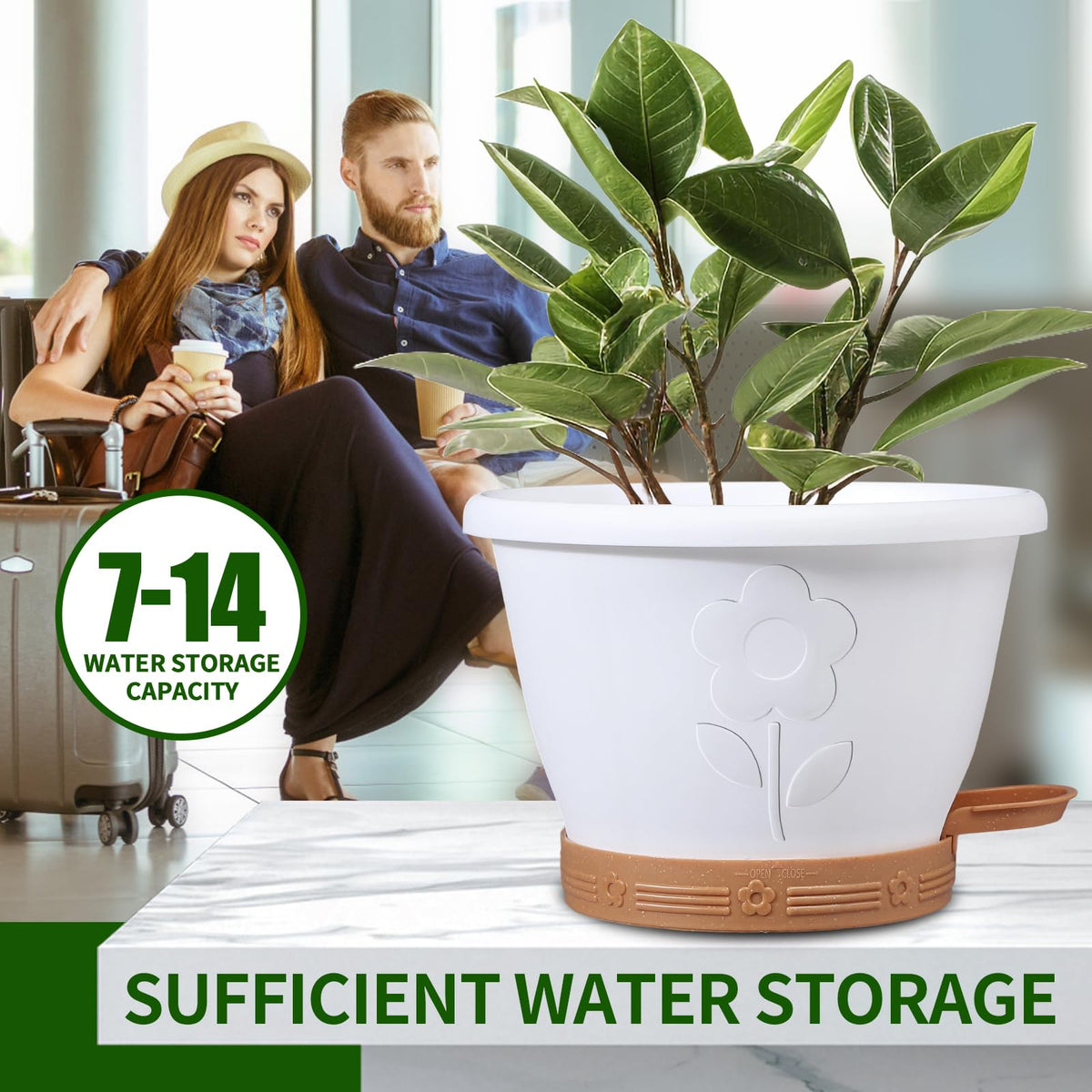XMPBFYH Plant Pots, Flower Pots for Indoor/Outdoor Plants, Self Watering Plastic Planters Pots with Drainage Holes, Saucer & Reservoir, Decorative Nursery Planting Pots(10 Inch Set of 4)