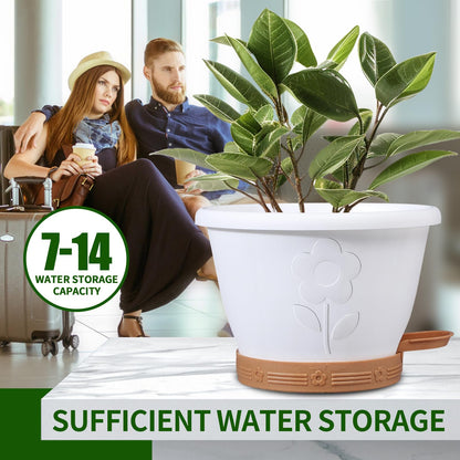 XMPBFYH Plant Pots, Flower Pots for Indoor/Outdoor Plants, Self Watering Plastic Planters Pots with Drainage Holes, Saucer & Reservoir, Decorative Nursery Planting Pots(10 Inch Set of 4)