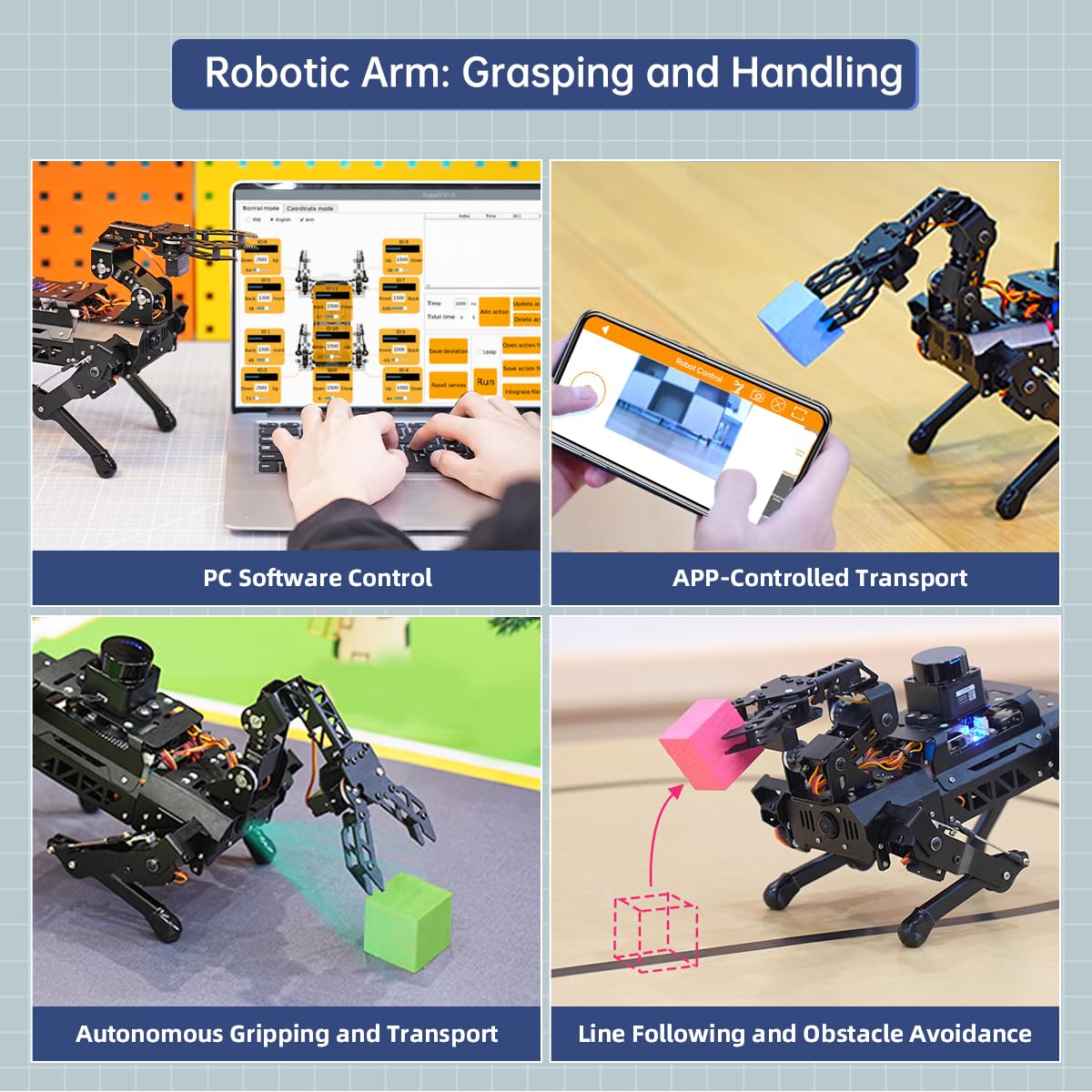 PuppyPi Robot Dog with ChatGPT Large AI Models AI Embodied Intelligence ROS Robotic Dog Vision Scene Voice Understanding SLAM Mapping Navigation Bionic Quadruped Robot, Pro Kit & RaspberryPi5 2GB