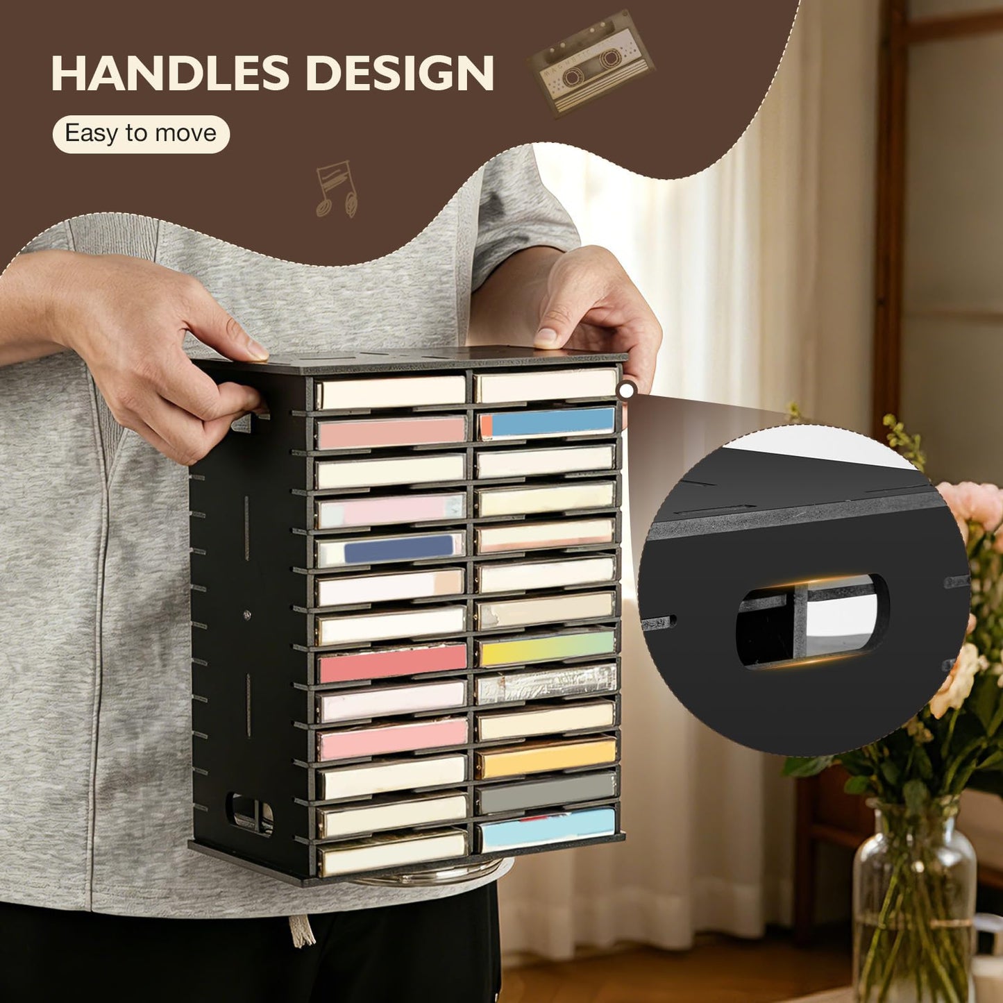 Arkiya Rotating Cassette Tape Storage Holder, 52 Slot Cassettes Organizer Rack, Audio Cassette Tape Display Shelf, Ideal Gift for Cassettes Collectors, Black