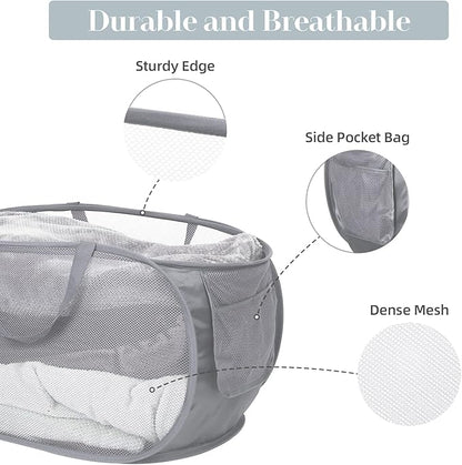 Durable Collapsible Laundry Baskets, Mesh Pop Up Laundry Hamper