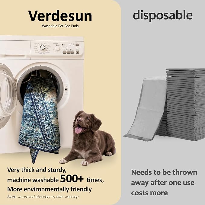 Washable Pee Pads for Dogs, Reusable Puppy Potty Training Pads, Ultra-Absorbent Thick Waterproof Leak-Proof Non-Slip Pads & Mat for Crate, Playpen, Floor, Whelping & Housebreaking , 2 Pack 36"x72"
