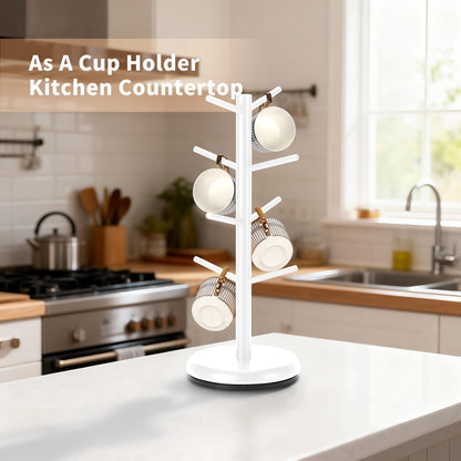 BAMBANG Mug Holder, 360° Rotating Mug Tree Holds 8 Coffee Cups, Space Saving Mug Stand with Stable Base for Kitchen Coffee Bar