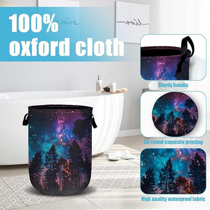 Purple Galaxy Forest Laundry Basket, Laundry Hamper Collapsible Oxford Cloth