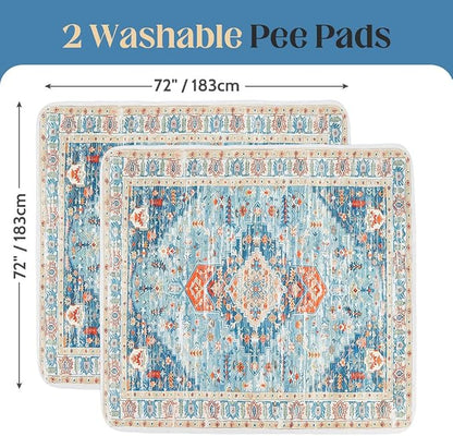 Washable Pee Pads for Dogs, 2 Pack Reusable Puppy Training Pads 72"x72" Super Absorbent Waterproof Dog Training Pads, Non-Slip Potty Pads, Whelping Pads Litter Mat Blue/Mix