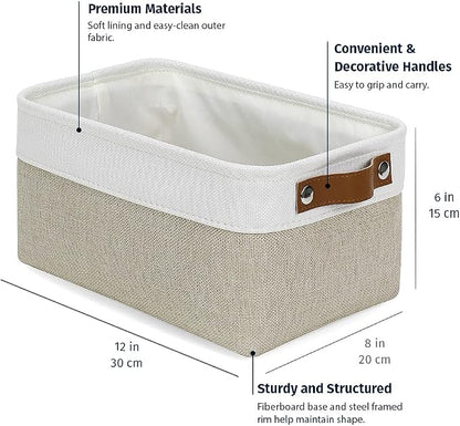 OrganiHaus 12x8in Canvas Storage Baskets 6 Pack | SMALL Fabric Bins for Shelves | Pantry & Bathroom Organizer | Beige/Off-White