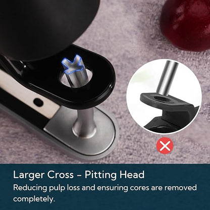 KITCHENDAO Cherry Pitter Tool, Larger Cross-Pitting Head, Sturdy Zinc Alloy Handle, Cherry Core Remover with Safety Lock, Dishwasher Safe