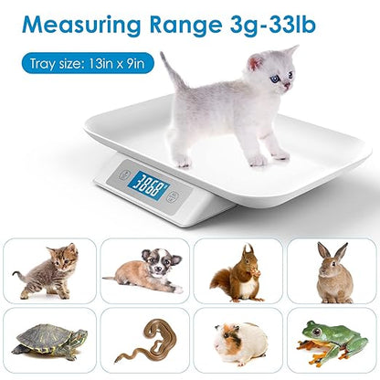 Digital Pet Scale for Small Adult Cats and Animals, Measuring Range 0.1oz-33lbs, Accuracy 1g/0.035oz, Units g/kg/lb/oz/tl/ml, Suitable for Kittens, Puppies, Snakes,and Small Dog (Grey)