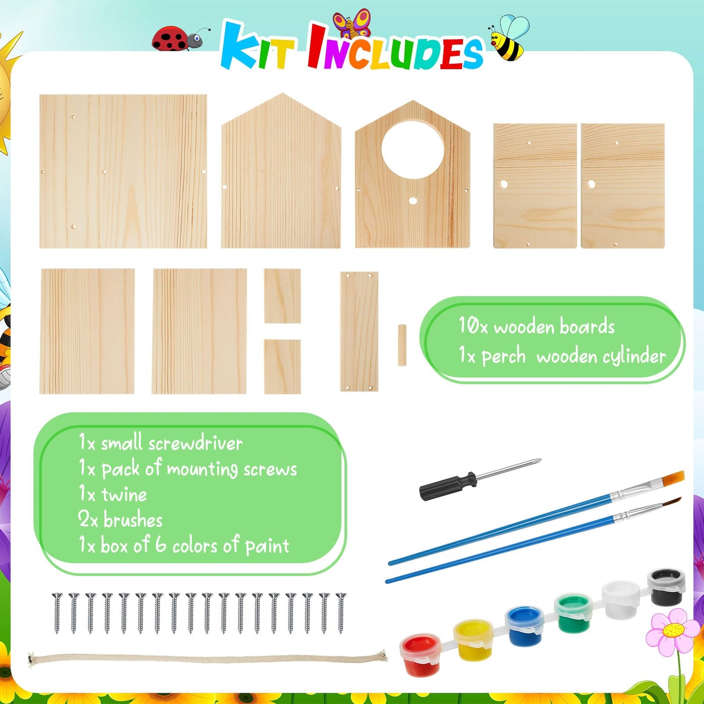 Liliful 2 Pack DIY Wooden Birdhouse Kit, Crafts for Kids and Adults, Bird House with Paint and Paintbrushes Painting Kits for Boys and Girls, Spring Birthday Classroom Gifts for Ages 4-8