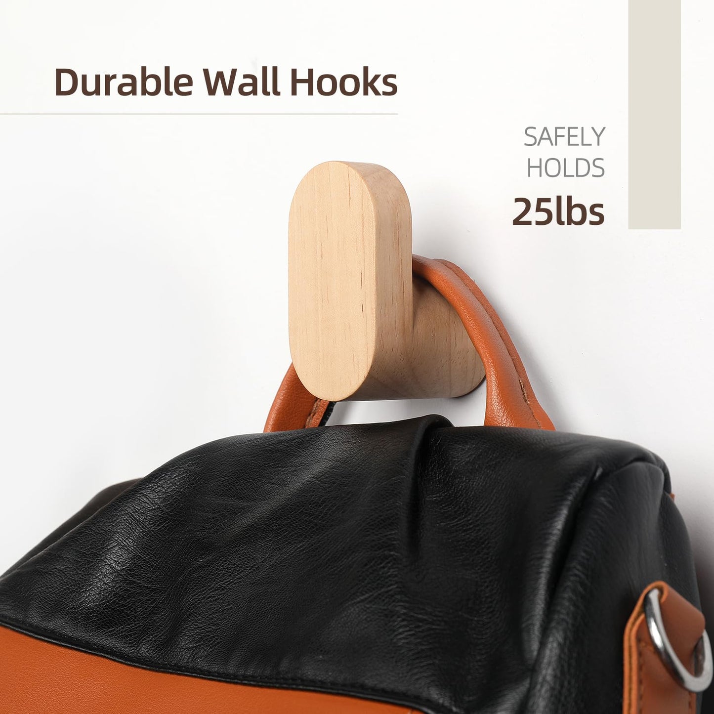 LIVESO Wood Wall Hooks, 6 Pack Modern Minimalist Wood Hooks Wall Mounted, Natural Wooden Wall Coat Hook Rack, Wooden pegs for Hanging Hat, Towel, Robe, Bag