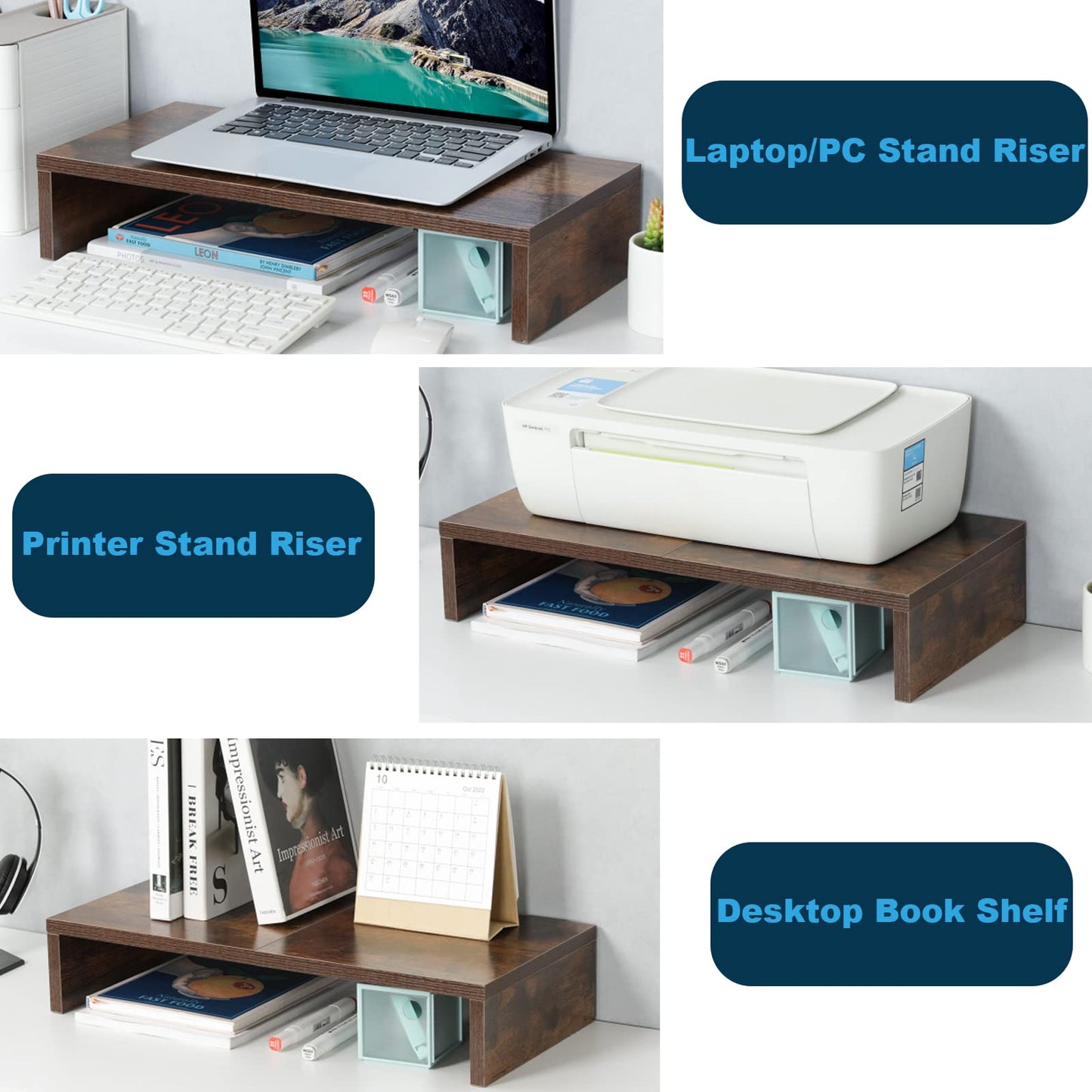 TEAMIX 42 inch+20 inch Monitor Stand Wood & Steel Desktop Riser for for Desktop Office Desk Organizers