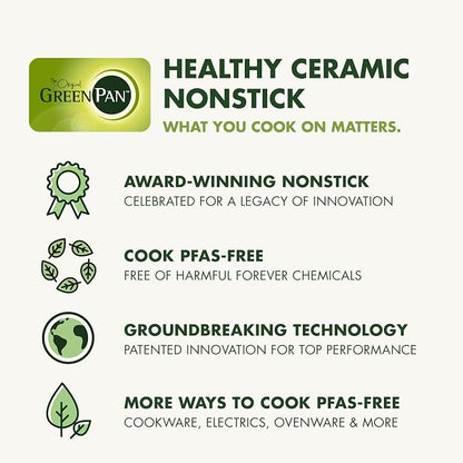 GreenPan 17 Piece Nonstick Swift Cookware Set, Ceramic PFAS-Free Pots & Pans with Lids, Dishwasher & Oven/Broiler Safe to 600F, Kitchen Cooking Set, Sauce, Saute, Stock, Griddle, Frying Pans, Gray