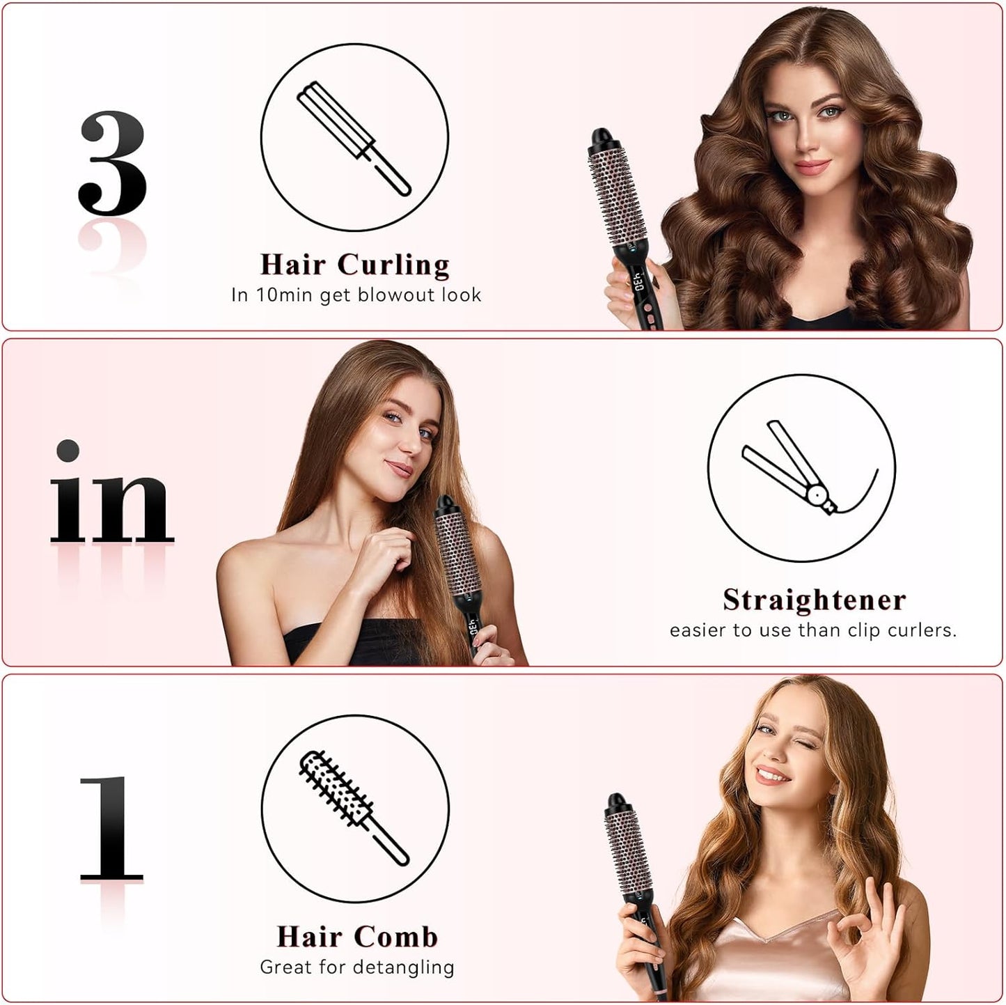 Ufree Ionic Thermal Brush, 1.5 Inch Heated Round Brush for Blowout, 30s Fast Heating Curling Brushes with 9 Temp Settings, Dual Voltage Travel Hair Styling Tool, Not Blow Dryer