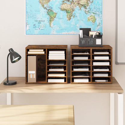 HOOBRO Literature Organizers, 12 Compartments Office Mailbox with Adjustable Shelves, Wood Countertop Literature Sorter for Office, Home, Classroom, Mailrooms Organization Rustic Brown FG12WF01