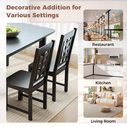 Giantex Wooden Dining Chairs Set of 2, Kitchen Chairs w/Rubber Wood Frame & Leaf-Shaped High Back, Max Load 400 LBS, Farmhouse Armless Dinette Side Chairs for Living Dining Room Restaurant, Black