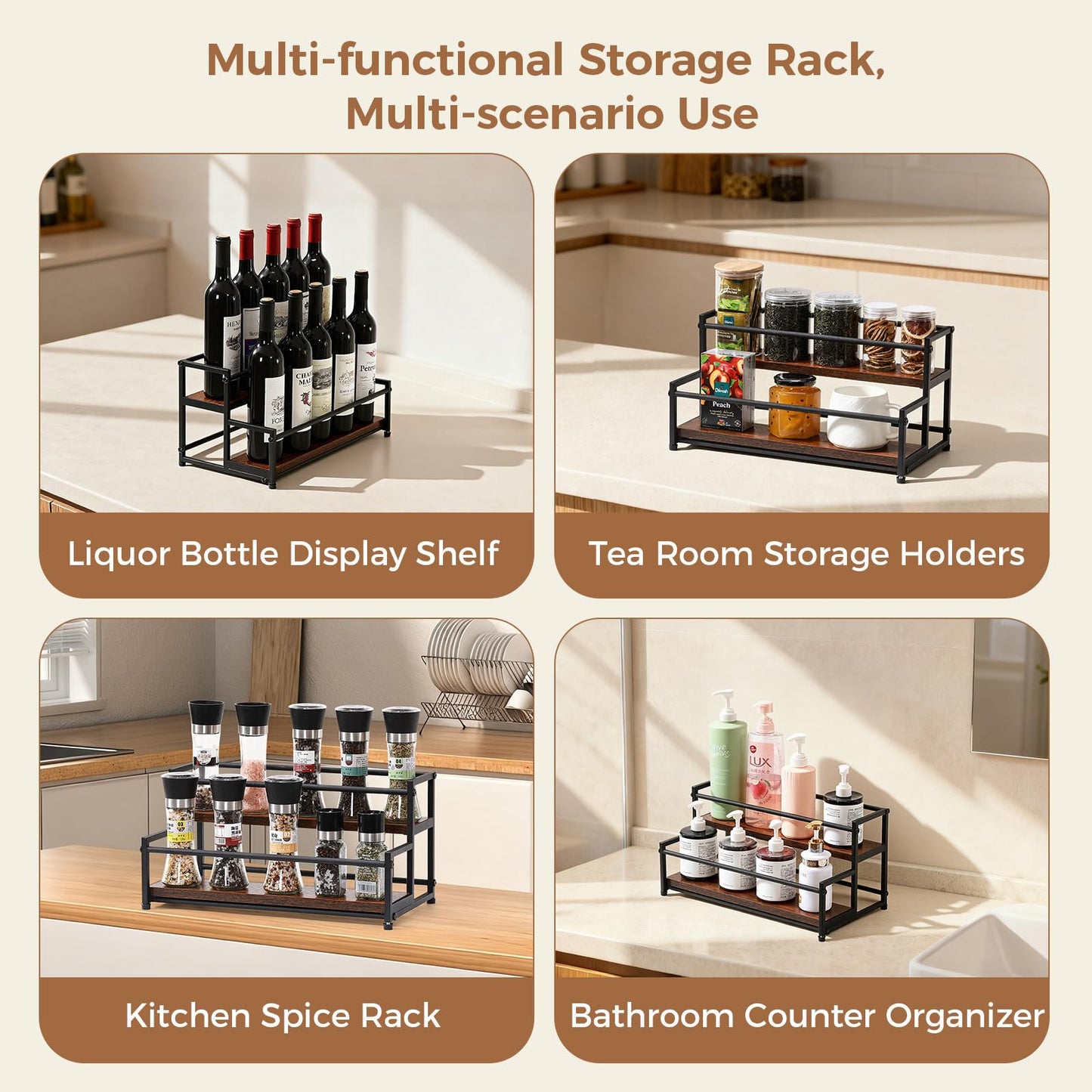 ICOHOT Coffee Syrup Rack Organizer, 2-Tier 10 Syrup Bottles Holder Stand for Coffee Bar, Liquor Bottle Display Shelf Bar Shelf Stand Countertop Rack for Syrup, Wine, Spice