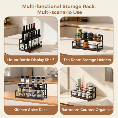 ICOHOT Coffee Syrup Rack Organizer, 2-Tier 10 Syrup Bottles Holder Stand for Coffee Bar, Liquor Bottle Display Shelf Bar Shelf Stand Countertop Rack for Syrup, Wine, Spice