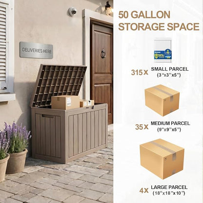 50 Gallon Package Delivery Boxes for Outside, Package Delivery Box with Lockable Secure, Waterproof for Garden, Backyard, Patio & Lawn, Grey