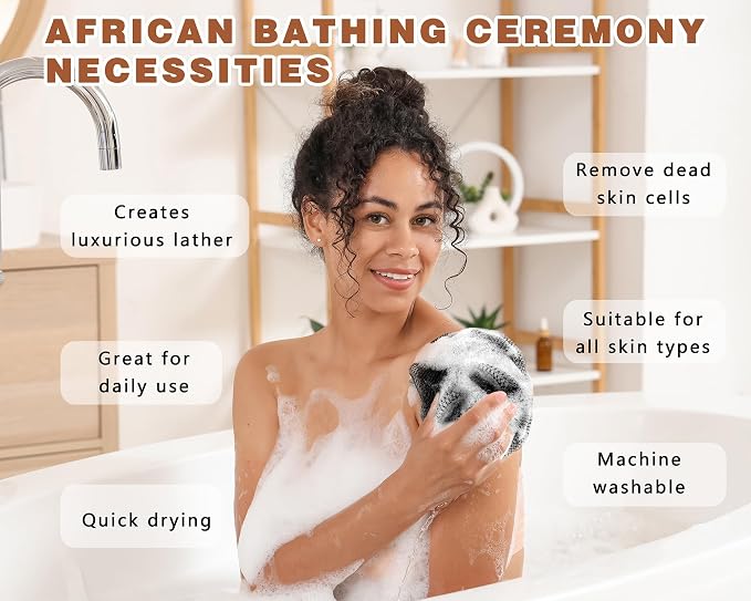 2 Pack African Net Sponge Exfoliating Body Scrubber Bath Sponge for Daily Use (Black+Dark Brown)
