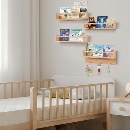 BOMID Wall Bookshelves,Set of 4 Natural Wood Floating Bookshelf,Nursery Shelves,Floating Book Shelves for Wall(Burlywood)