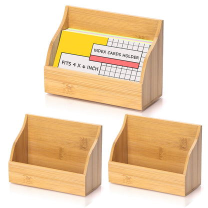 SHIQIKEJIPTY 2 Pack Wood Index Card Holder 4x6 Inch Index Card Box Notecard Box Business Cards Organizer Post Cards Case Display Stand for Business Desk Office Home School Holds 300 Sheets