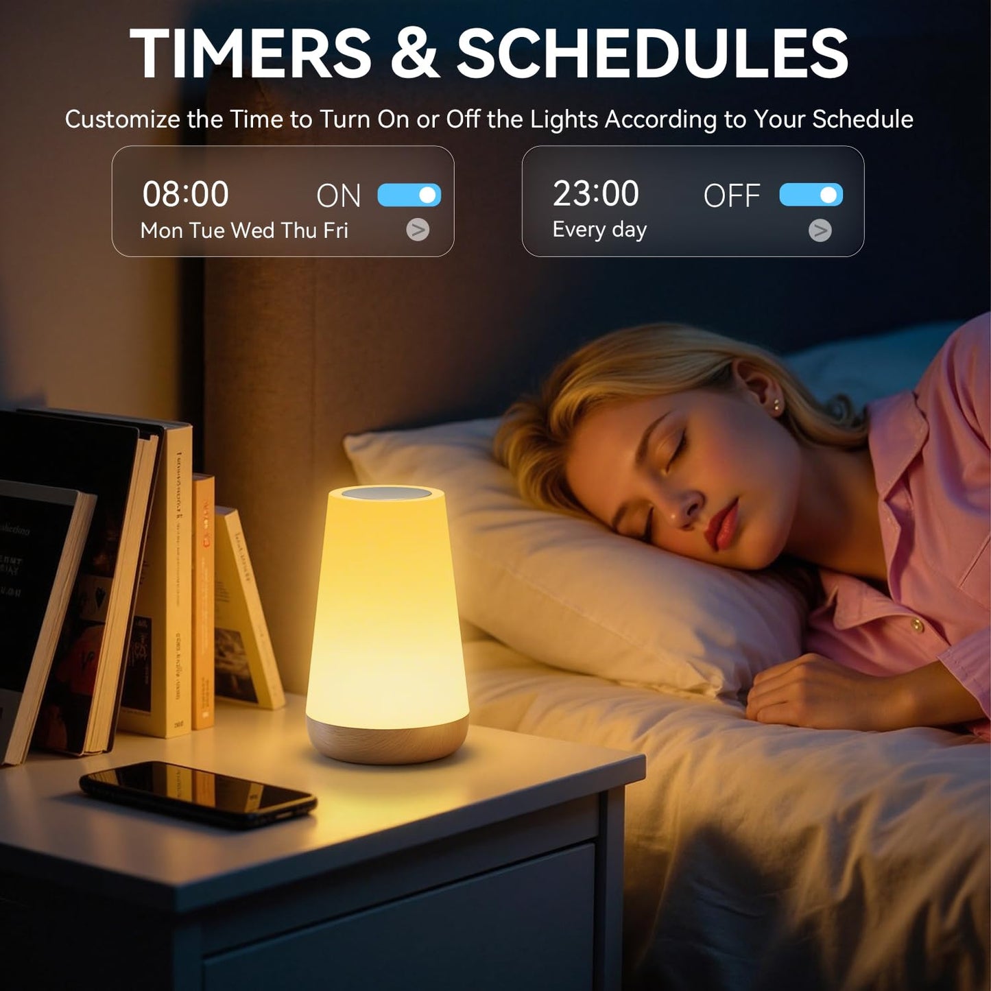 Auxmir LED Night Light Bedside Lamp Touch and Remote Control Dimmable Tabletop 13 RGB Colors Changing 5 Brightness Adjustable Rechargeable Portable Lamp for Baby Kids Nursery Bedroom Bathroom Camping