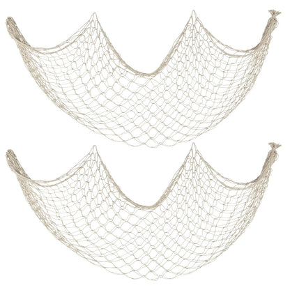 Patioland Decorative Fishing Net 2 Pack, 5x10 ft Large Beige Fish Net Decor for Wall, Photo Display, Nautical Mermaid Pirate Ocean Themed Beach Hawaii Under the Sea Party Decorations