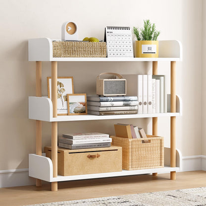 Breezestival 3-Tier Wooden Open Bookshelf, Modern Display Shelf with Standing Storage Rack, Multifunctional Bookcase for Home and Office, Living Room, Bedroom, Library, White
