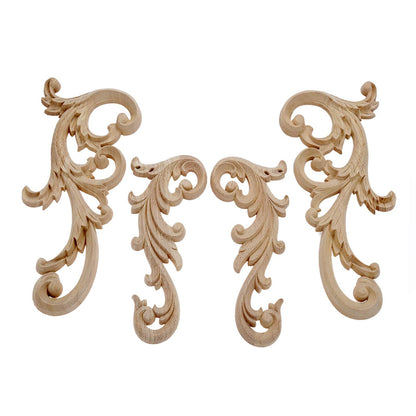 MUXSAM 2-Pair Clear Carved Wood Appliques Onlay, 20x9cm/7.87x3.54inch, Door Decorative Excellent Funiture Decal Sticker for Cabinet Drawer Window Dresser