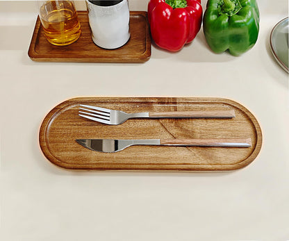 VSUINGO Small Wooden Oval Tray (11.3 x 4.1 inch) 3 Pack, Mini Serving Tray for Coffee Tables, Dessert, Snack, Fruit, Acacia Wood Platter for Vegetable, Decor Restaurant