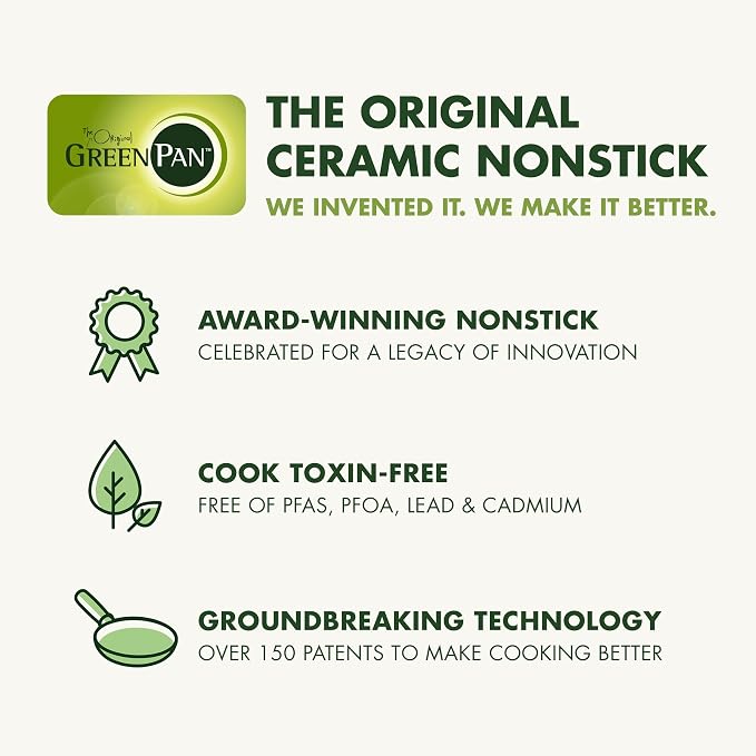 GreenPan Nova 12” Nonstick Frying Pan Skillet, PFAS-Free Ceramic Cookware, Durable Fast Heating, Induction Ready, Omelet & Eggs, Oven Safe to 600F, Dishwasher Safe, Pistachio Green