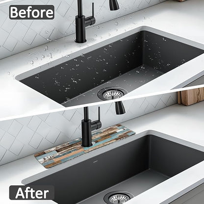15" X 5.5" Kitchen Sink Splash Guard Faucet Mat Wood Grain Super Absorbent Fast