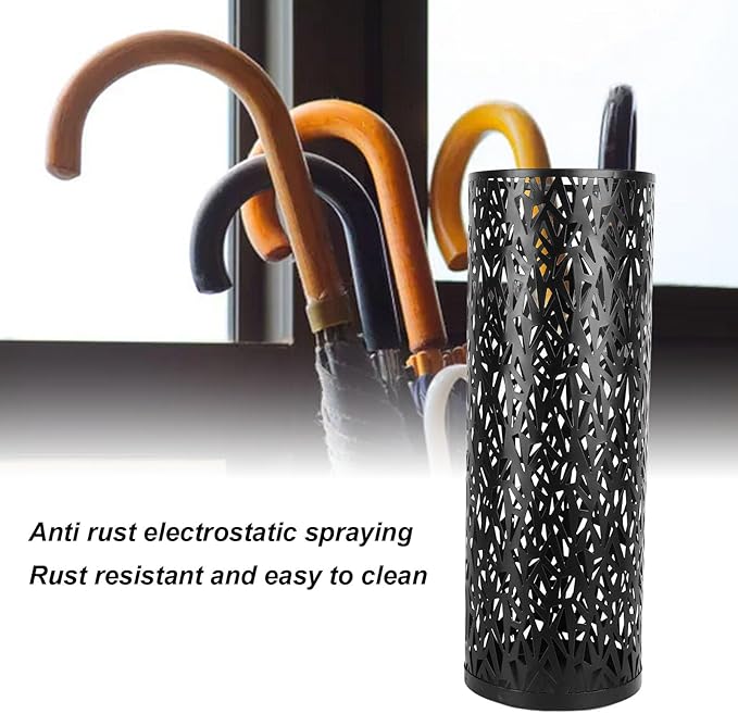 Metal Round Umbrella Stand Rack,Umbrella Holder Organizer Bin Hollowed Freestanding Canes Walking Sticks Holder for Entryway Home Hotel Office Decor (L)