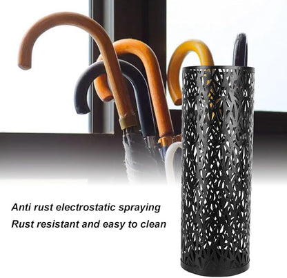 Metal Round Umbrella Stand Rack,Umbrella Holder Organizer Bin Hollowed Freestanding Canes Walking Sticks Holder for Entryway Home Hotel Office Decor (M)