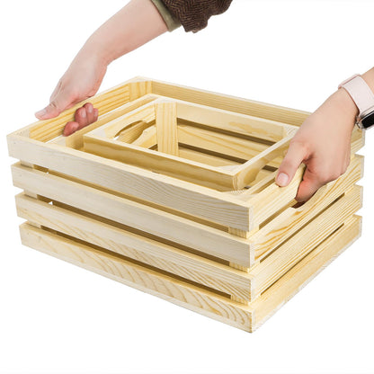 ZENFUN 3 Pack Wooden Nesting Crates with Handles, Decorative Hand Crafted Wood Box Nesting Crate Farmhouse Storage Basket Container for Display and Organization, Home Centerpieces