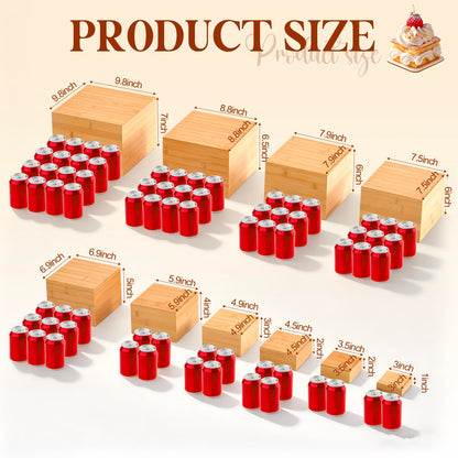 Fiwochic 10 Pcs Bamboo Buffet Risers, 9.8'' 8.8'' 7.9'' 6.9'' 5.9'' 4.9'' 4'' 3'', Large Food Risers for Buffet Table, Cake Display Stand Cube Box for Wedding Party Catering Dessert Jewelry Home Decor