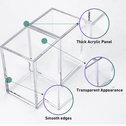 AFOROEOA 10 Pack Clear Acrylic Pen Holder Makeup Brush Holder Desktop Pencil Organizer Acrylic Pencil Cup Stationery Organizer Accessory for School Makeup Desk Office Pen Organizer