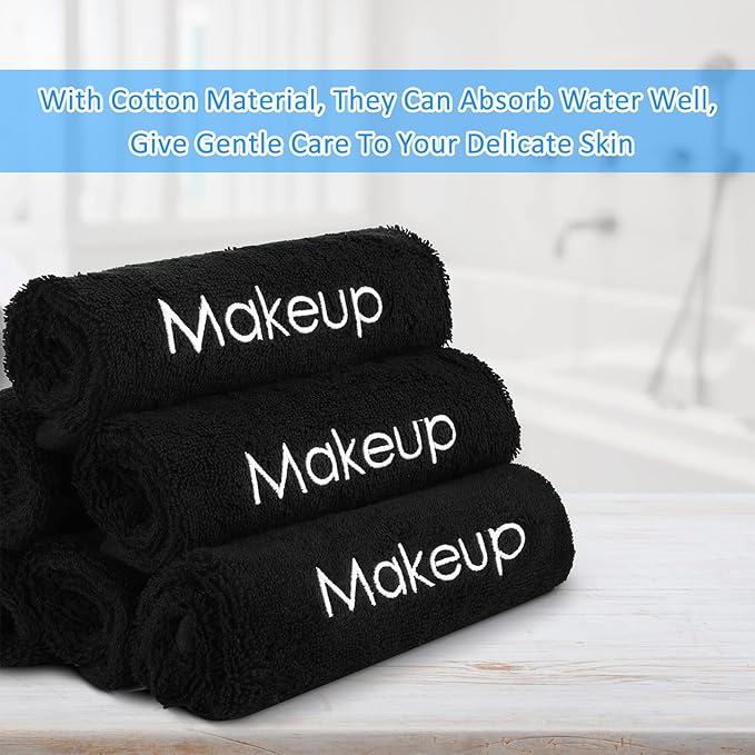 Panelee 12 Pcs Makeup Washcloths Bulk 13 Inch Black Makeup Towels Cotton Face