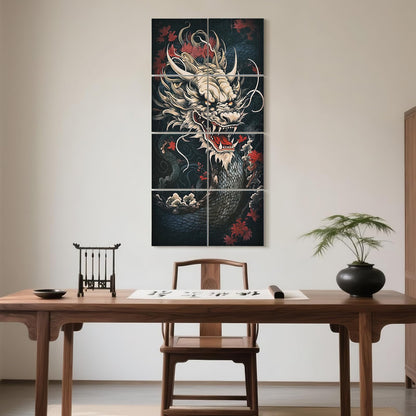 UMIACOUSTICS 8 Pcs 0.7Inch Thick Art Acoustic Panels, Total 47.2” x 23.6” Decorative Sound Absorbing Wall Panels for Home, Office, Hotel, Dragon-pattern-Painting