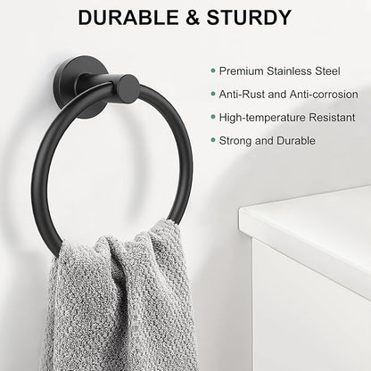SetSail Towel Holder for Bathroom Wall Matte Black Towel Ring Stainless Steel