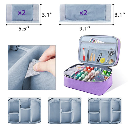 Sewing Organizer Bag - 11.5"x8"x6" Double-Layer Sewing Box with Storage for Scissors, Thread, Pins, Needles, Clips (Purple)